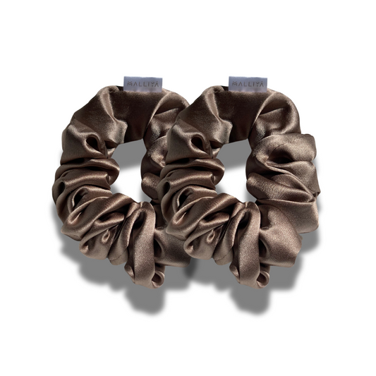 2pc Large Silk Scrunchies - Latte